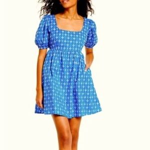 Rhode puff sleeve embroidered eyelet mini dress L Large